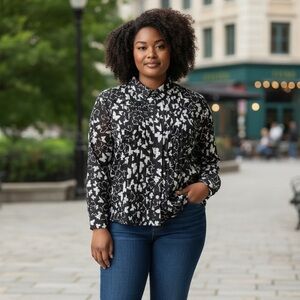 Charter Club Black and White Butterfly Blouse